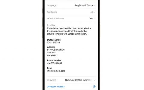 欧盟的苹果 app store 将强制要求显示开发者的邮箱和电话号码